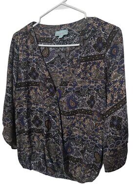 Veronica blue and brown paisley print blouse size S